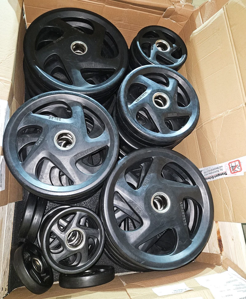 Elbesport Olympia Hantelscheiben V5, Gummi, 1722kg gesamt, 138 Stück gummierte Gripper, Farbe Schwarz, gebraucht - relativ guter Zustand - optische Gebrauchsspuren