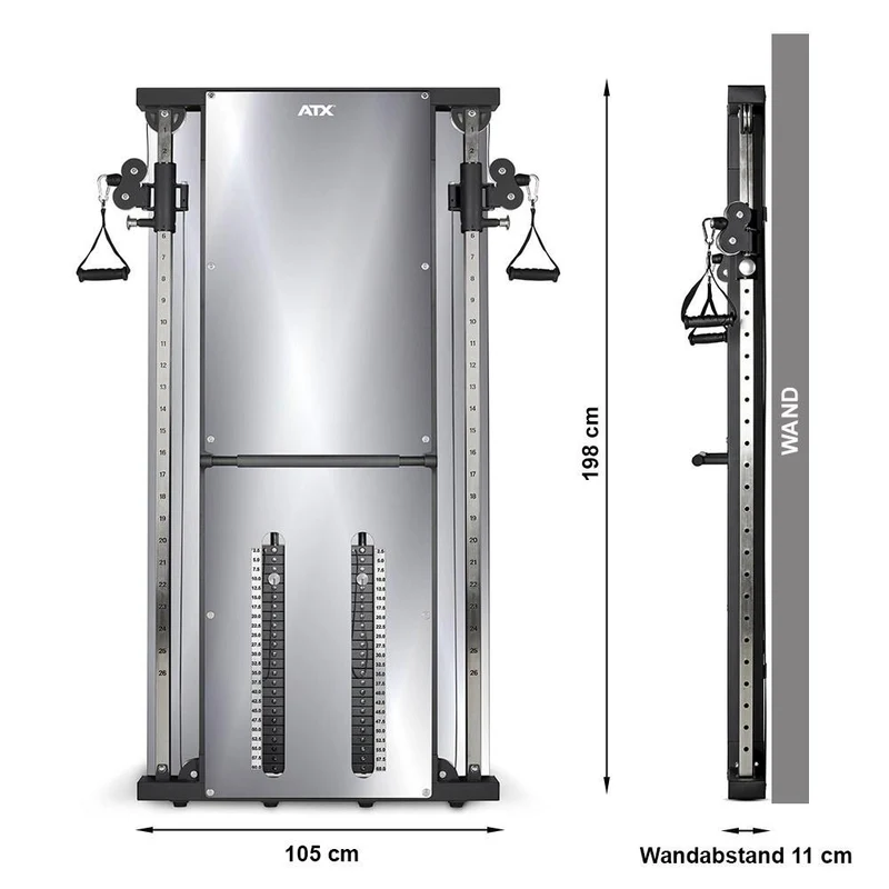 ATX Duale Wandzugstation -Mirror- mit 2 x 60 kg Steckgewichten