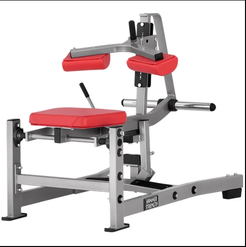 Hammer Strength Wadenmaschine Plate loaded, Seated Calf Raise, Rahmenfarbe Silber, Polsterfarbe Schwarz, gebrauchter - überholter Zustand