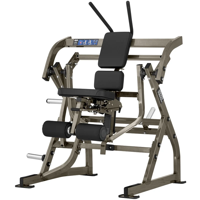 Hammer Strength Bauchmaschine, Klappmesser, Abdominal Oblique Crunch PL-AB, Plate loaded, Rahmenfarbe Silber, Polsterfarbe Schwarz, gebrauchter - überholter Zustand