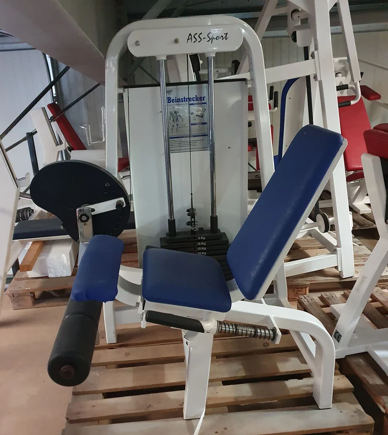 ASS-Sport Beinstrecker, Leg Extension, verstellbar, 140kg Gewichtsblock, Rahmen Weiß, Polster Blau, gebraucht - überholter Zustand