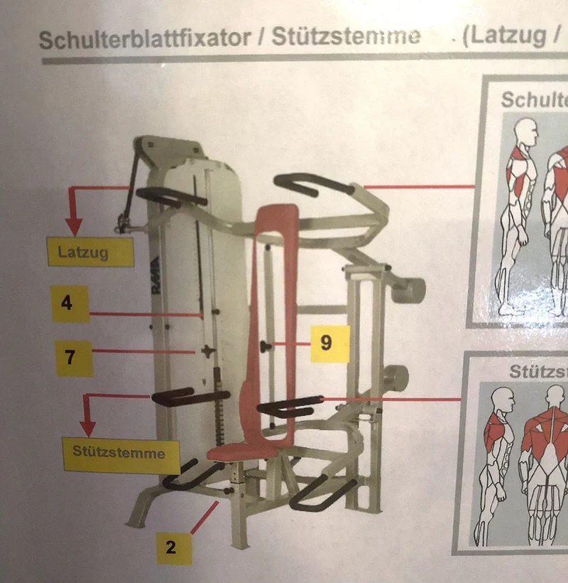 RMA Schulterblattfixator / Stützstemme - Latzug und Dips - Kombigerät 2 in 1 - Silber, gebraucht - überholter Zustand