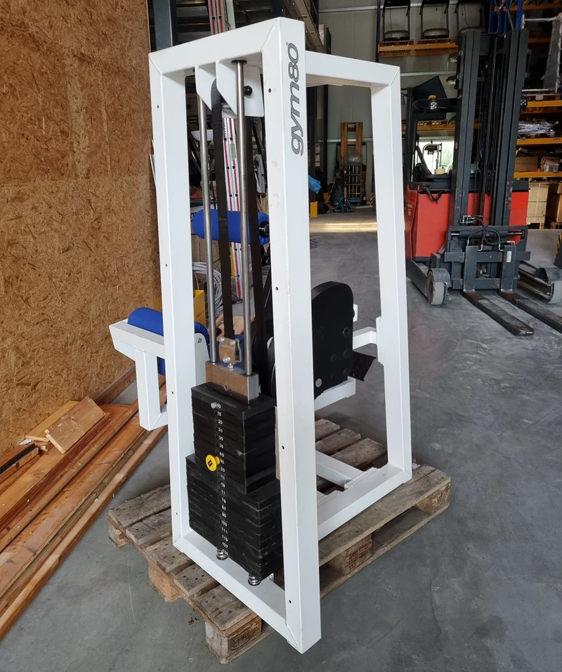 Gym80 Rückenstreckermaschine, Hyperextension, verstellbar, Rahmenfarbe Weiß, Polsterfarbe Blau, gebraucht - überholter Zustand