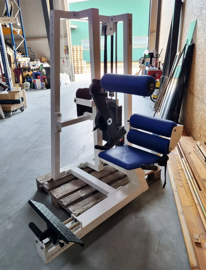 Gym80 Rückenstreckermaschine, Hyperextension, verstellbar, Rahmenfarbe Weiß, Polsterfarbe Blau, gebraucht - überholter Zustand