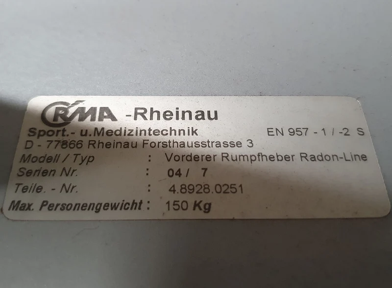 RMA Vorderer Rumpfheber, verstellbare Bauchbank, Abdominal Crunch Bench, Rahmenfarbe Silber-Grau, Polsterfarbe Blau, gebraucht - überholter Zustand