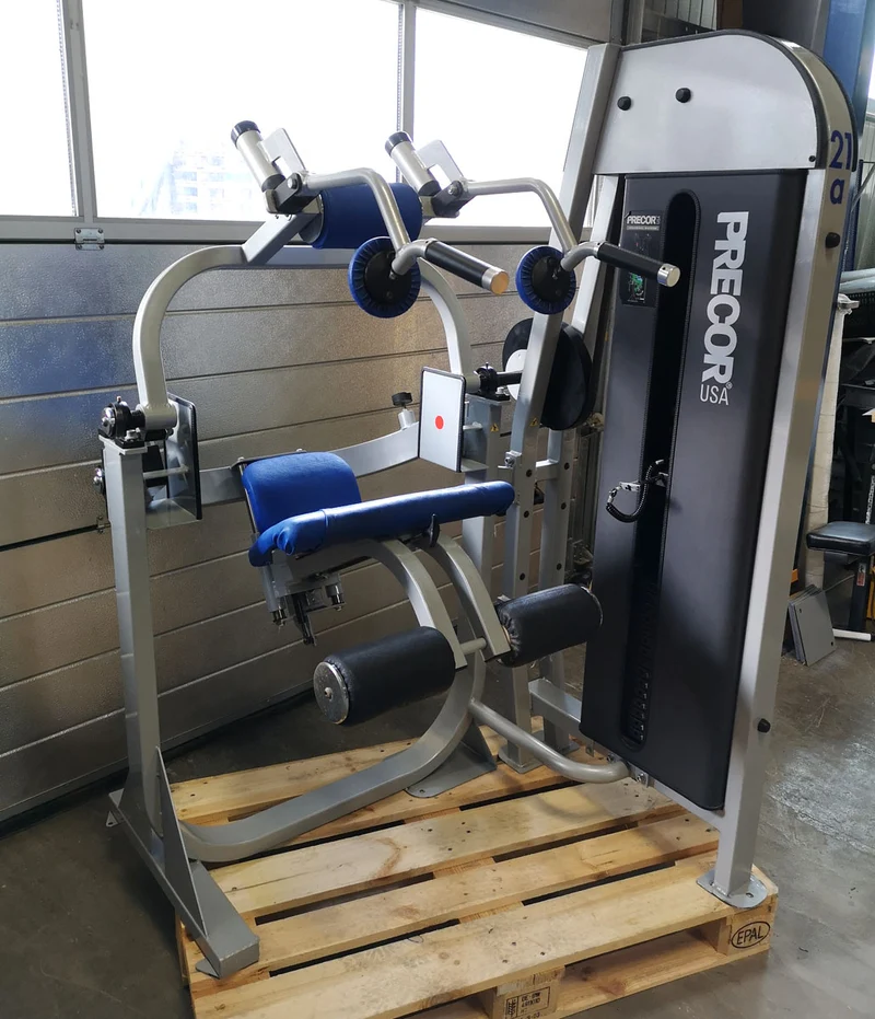 Precor Bauchmaschine, Klappmesser, Abdominal Crunch, Rahmenfarbe Silber, Polsterfarbe Blau, gebraucht - überholter Zustand