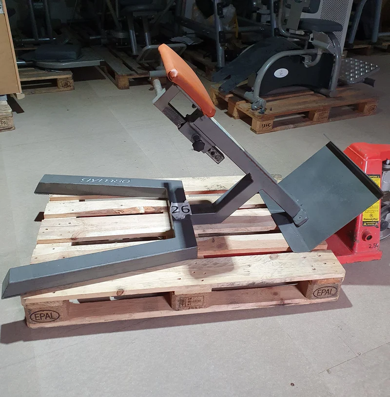 Gym80 Rückenstreckerbank, 45 Grad, Hyperextension, Rahmen Silber, Polster Braun, gebraucht mit Gebrauchsspuren