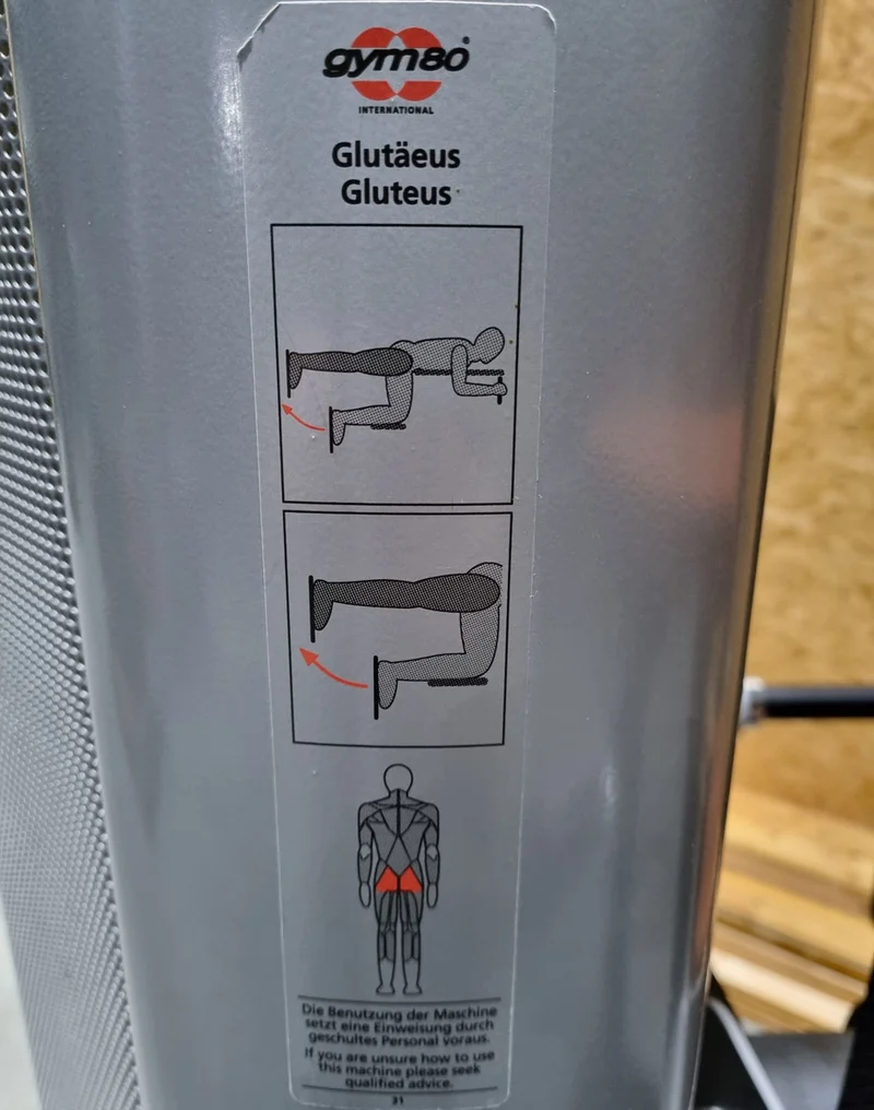 Gym80 Gluteus Kick Knieend 3004 Sygnum, Pomaschine, Rahmenfarbe Silber, Polsterfarbe Orange, gebraucht - überholter Zustand