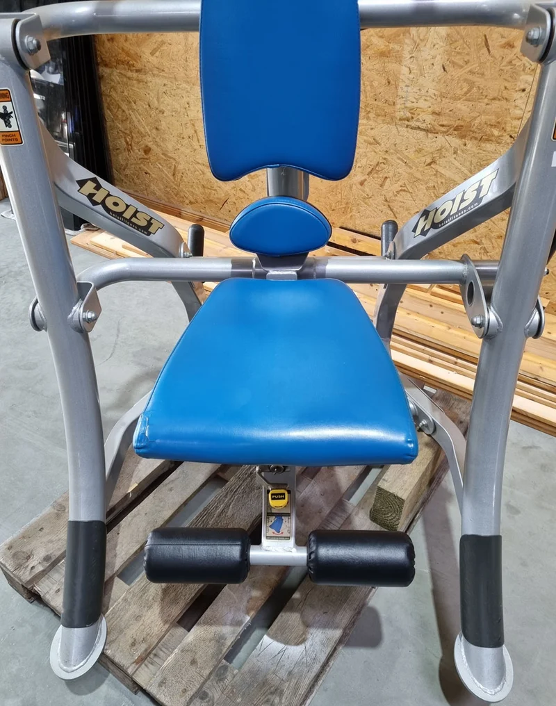 Hoist Roc-Abs Machine, Bauchmaschine Roc it Serie, Abdominal Crunch, Plate loaded, Rotation, Rahmenfarbe Silber, Polsterfarbe Blau, gebraucht - überholter Zustand