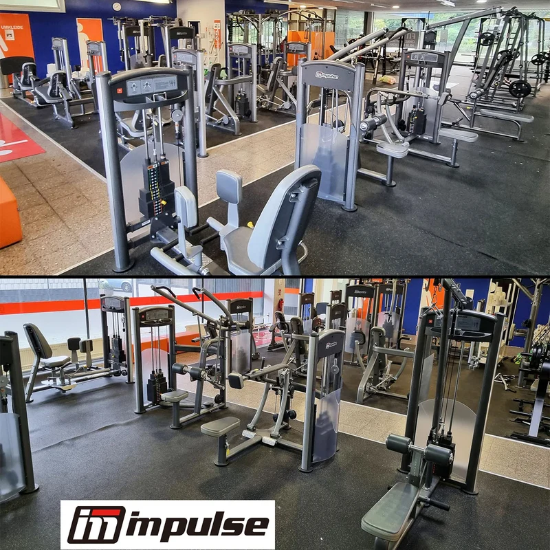 Impulse Fitness - 66 Fitnessgeräte Set - Erst 3 Jahre alt, Kraftgeräte, Cardiogeräte, Plate loaded Geräte, Bänke, Racks etc - komplettes Fitnessstudio - gebraucht - TOP Zustand
