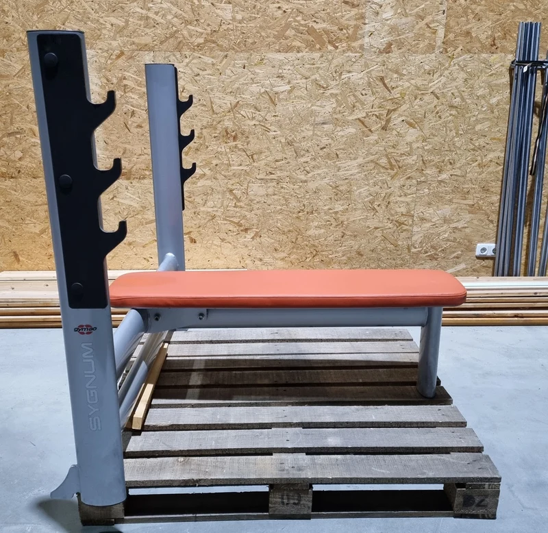 Gym80 Basic Drückbank 4097, Olympia Flachdrückerbank Rahmebfarbe Silber, Polsterfarbe Orange, gebraucht - überholter Zustand