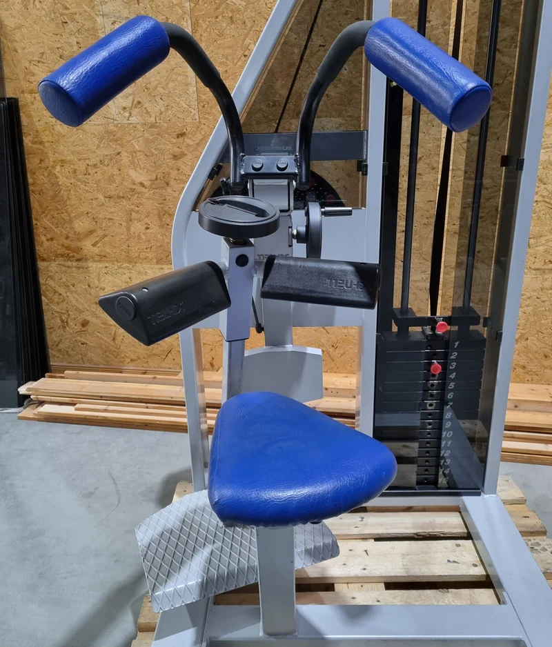 Schnell Seitneige-Maschine, Lateral Flexion, Lat Flex, Rahmenfarbe Silber, Polsterfarbe Blau, gebraucht - überholter Zustand