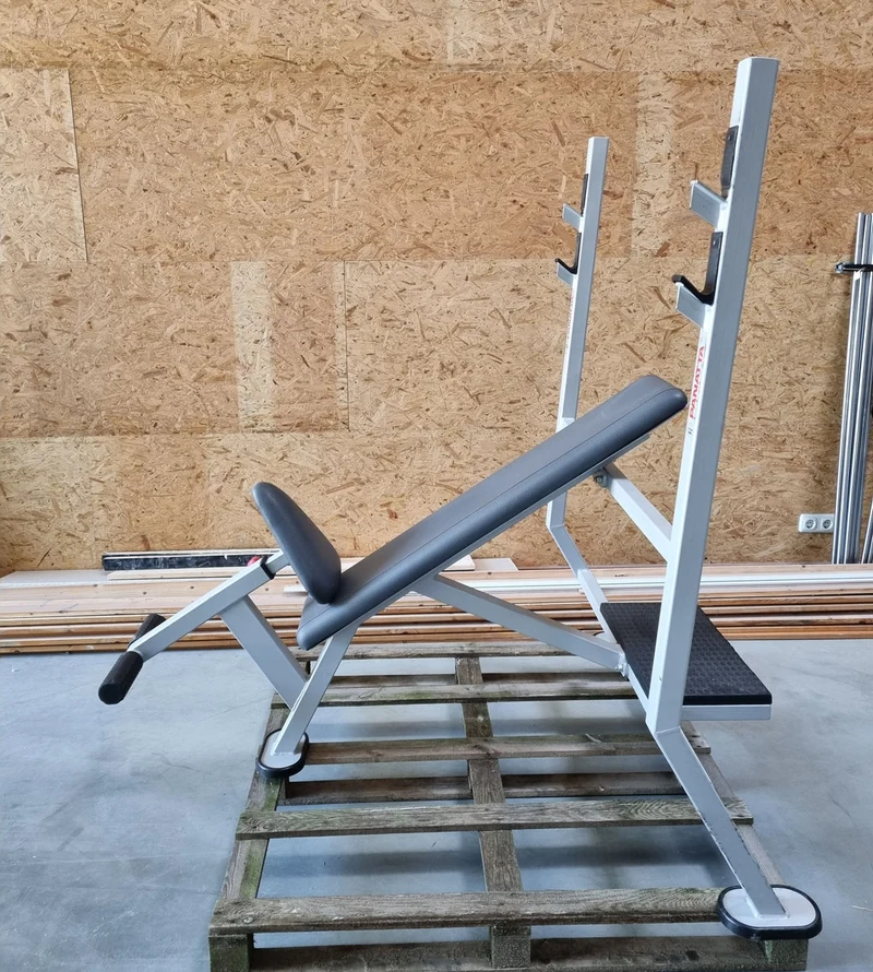Panatta Schrägdrückerbank, Olympic Incline Bench, Hantelbank Schrägbankdrücken, Rahmenfarbe Silber, gebraucht mit Gebrauchsspuren
