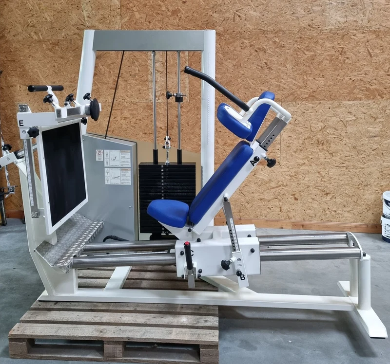 Kaphingst Funktionsstemme, verstellbare Beinpresse, mit Kippkreisel, MPG, Rahmenfarbe Weiß, Polsterfarbe Blau, gebraucht - überholter Zustand
