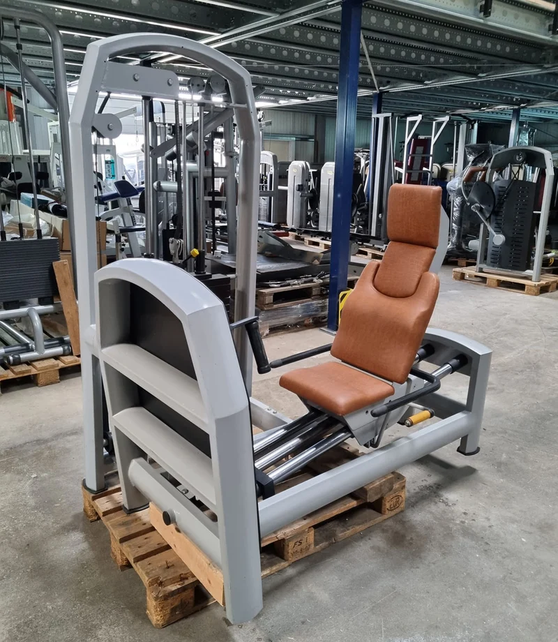 Jimsa Beinpresse sitzend, Leg Press, 220kg, Rahmenfarbe Silber, Polsterfarbe Braun, gebraucht - überholter Zustand