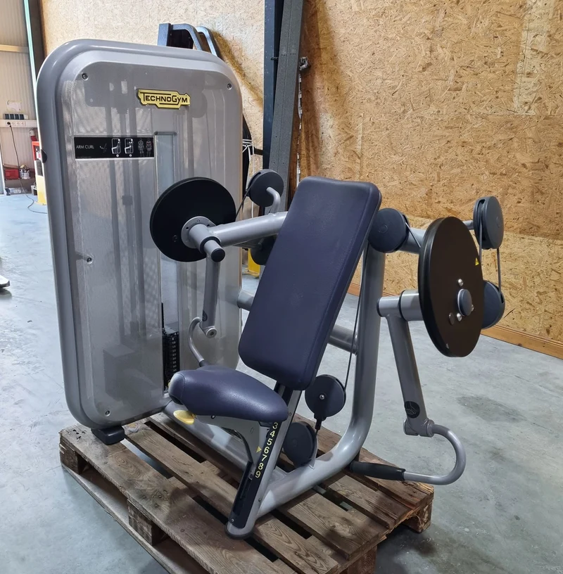 TechnoGym Bizepsmaschine, Arm Curl, Element Line, Rahmenfarbe Silber, Polsterfarbe Taubenblau, gebraucht - überholter Zustand