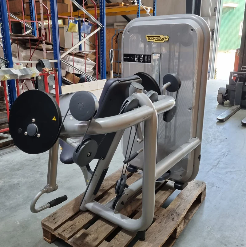 TechnoGym Bizepsmaschine, Arm Curl, Element Line, Rahmenfarbe Silber, Polsterfarbe Taubenblau, gebraucht - überholter Zustand