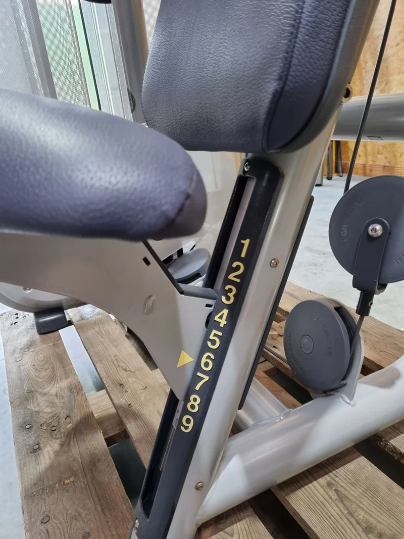 TechnoGym Bizepsmaschine, Arm Curl, Element Line, Rahmenfarbe Silber, Polsterfarbe Taubenblau, gebraucht - überholter Zustand