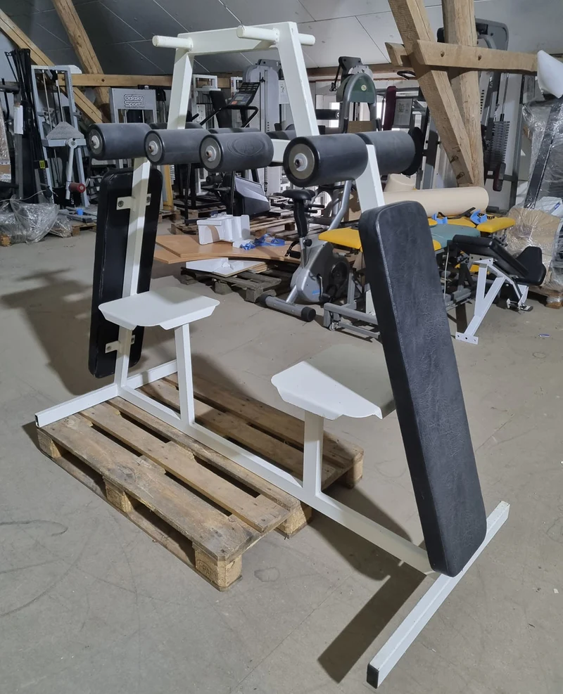 Bauchbank doppelt, schräg, Oldschool Bodybuilding, Rahmenfarbe Weiß, Polsterfarbe Schwarz, gebraucht