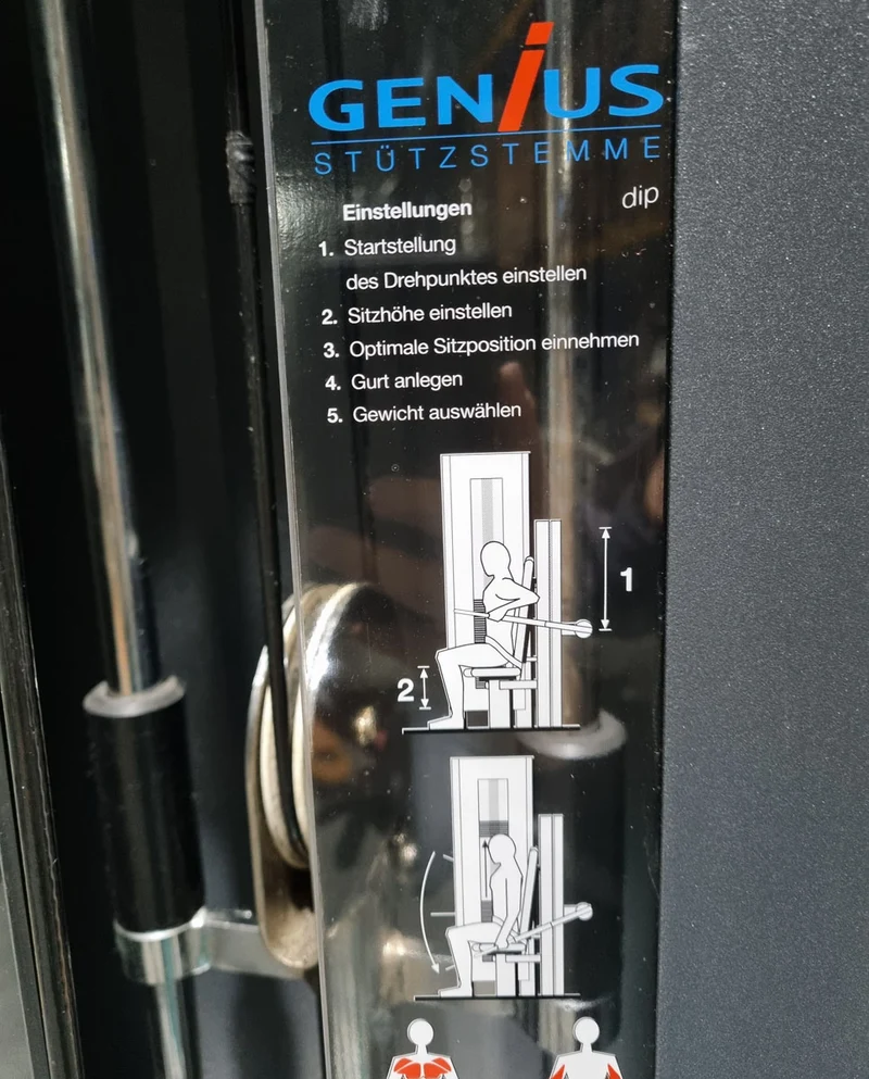 Frei Genius Schulterblattfixator und Stützstemme - Latzug Pulldown und Dips - Kombigerät 2 in 1, Rahmenfarbe Silber - gebraucht - überholter Zustand