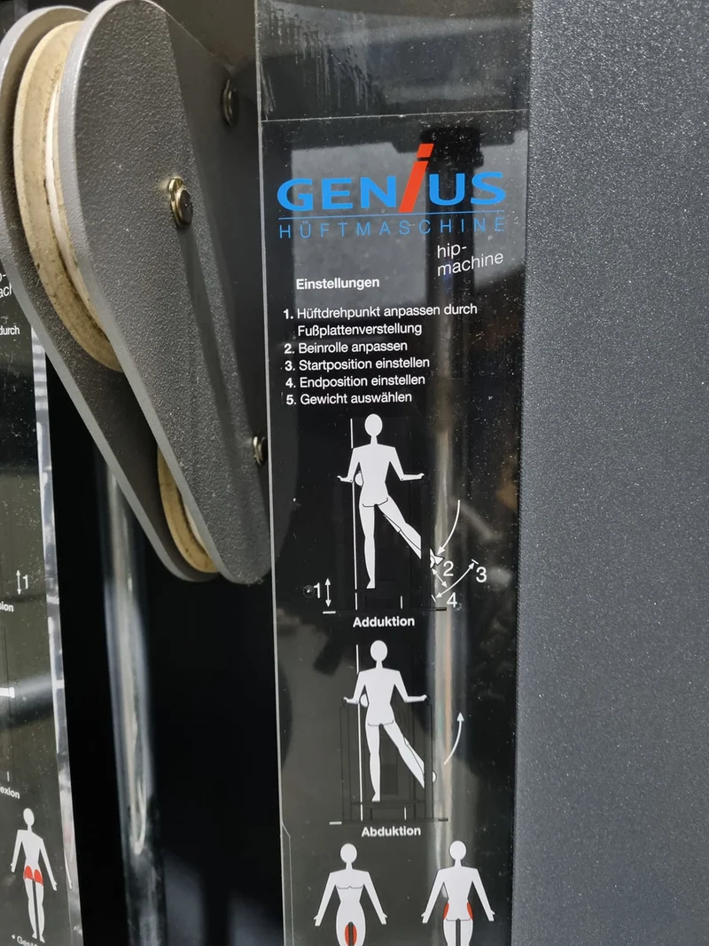 Frei Genius Hüftmaschine, Hüftpendel, Multi Hip, Kickmaschine, Total Hip auch für Ab-Adduktoren Training nutzbar, Rahmenfarbe Silber - gebraucht - überholter Zustand