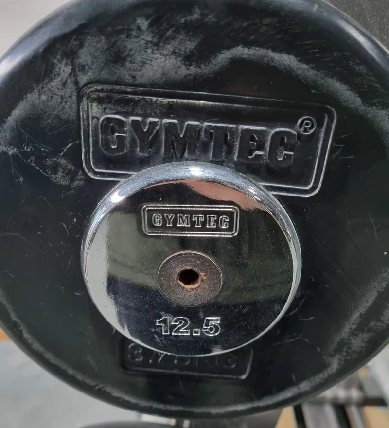 Langhantel Kompakt Set 12,5kg bis 35kg in 2,5kg Schritten, 10 Stück gesamt, ähnlich SZ Langhanteln, inkl. Ständer von Gymleco, Ständerfarbe Silber, gebraucht