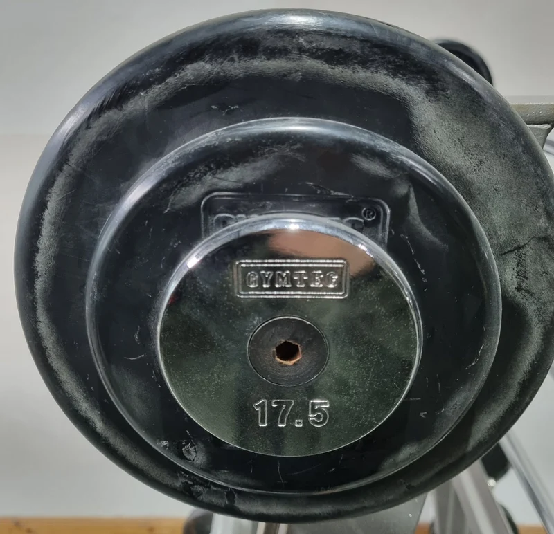 Langhantel Kompakt Set 12,5kg bis 35kg in 2,5kg Schritten, 10 Stück gesamt, ähnlich SZ Langhanteln, inkl. Ständer von Gymleco, Ständerfarbe Silber, gebraucht