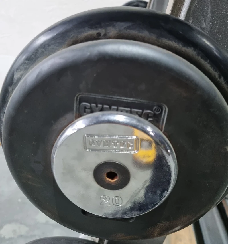Langhantel Kompakt Set 12,5kg bis 35kg in 2,5kg Schritten, 10 Stück gesamt, ähnlich SZ Langhanteln, inkl. Ständer von Gymleco, Ständerfarbe Silber, gebraucht