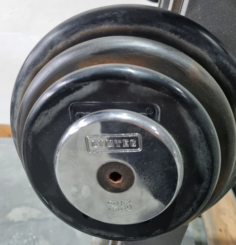Langhantel Kompakt Set 12,5kg bis 35kg in 2,5kg Schritten, 10 Stück gesamt, ähnlich SZ Langhanteln, inkl. Ständer von Gymleco, Ständerfarbe Silber, gebraucht