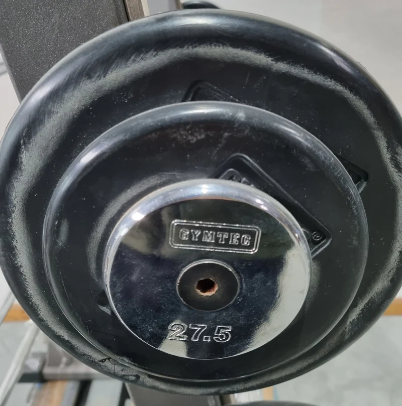 Langhantel Kompakt Set 12,5kg bis 35kg in 2,5kg Schritten, 10 Stück gesamt, ähnlich SZ Langhanteln, inkl. Ständer von Gymleco, Ständerfarbe Silber, gebraucht