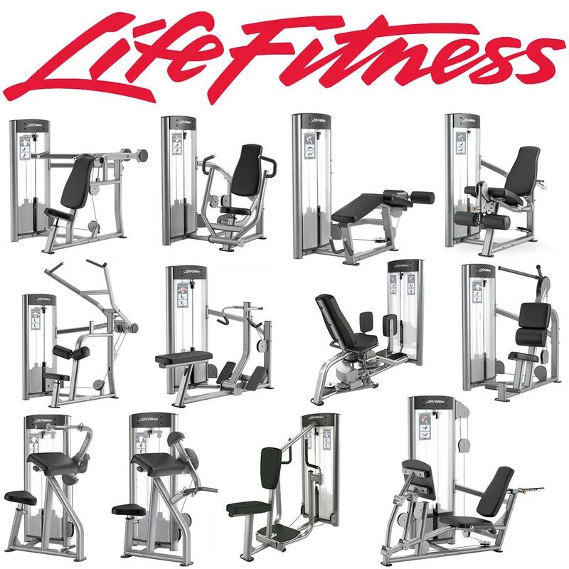 Life Fitness Optima Series - 12 Kraftgeräte im Set, 14 Trainingsstationen, Farbe Silber, gebraucht - überholter Zustand