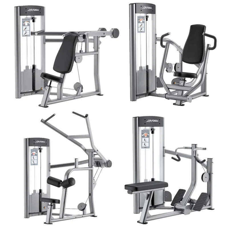Life Fitness Optima Series - 12 Kraftgeräte im Set, 14 Trainingsstationen, Farbe Silber, gebraucht - überholter Zustand