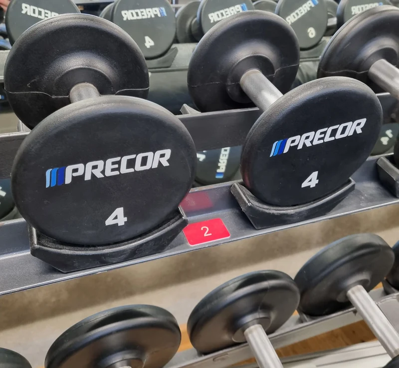 Precor Kurzhantel Satz aus PU Polyurethan Gummiert, 2 bis 30kg, verschiedene Stufen, erst 3 Jahre alt, Schwarz, gebraucht - guter Zustand