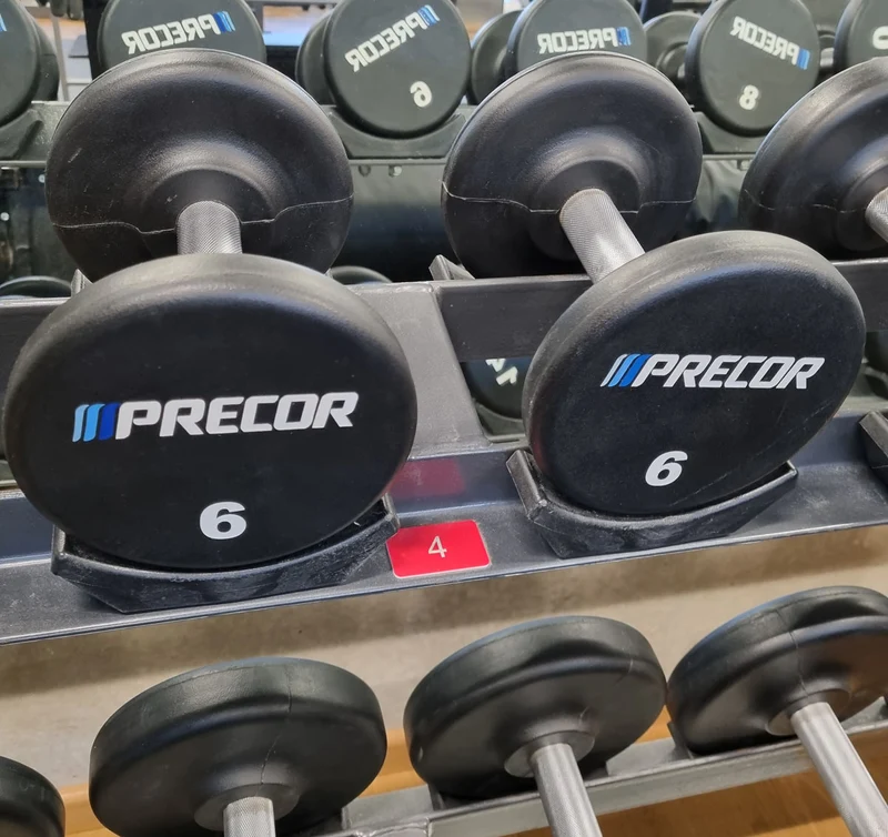 Precor Kurzhantel Satz aus PU Polyurethan Gummiert, 2 bis 30kg, verschiedene Stufen, erst 3 Jahre alt, Schwarz, gebraucht - guter Zustand