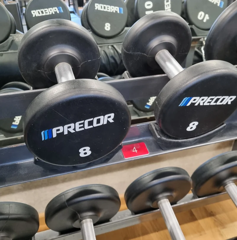 Precor Kurzhantel Satz aus PU Polyurethan Gummiert, 2 bis 30kg, verschiedene Stufen, erst 3 Jahre alt, Schwarz, gebraucht - guter Zustand