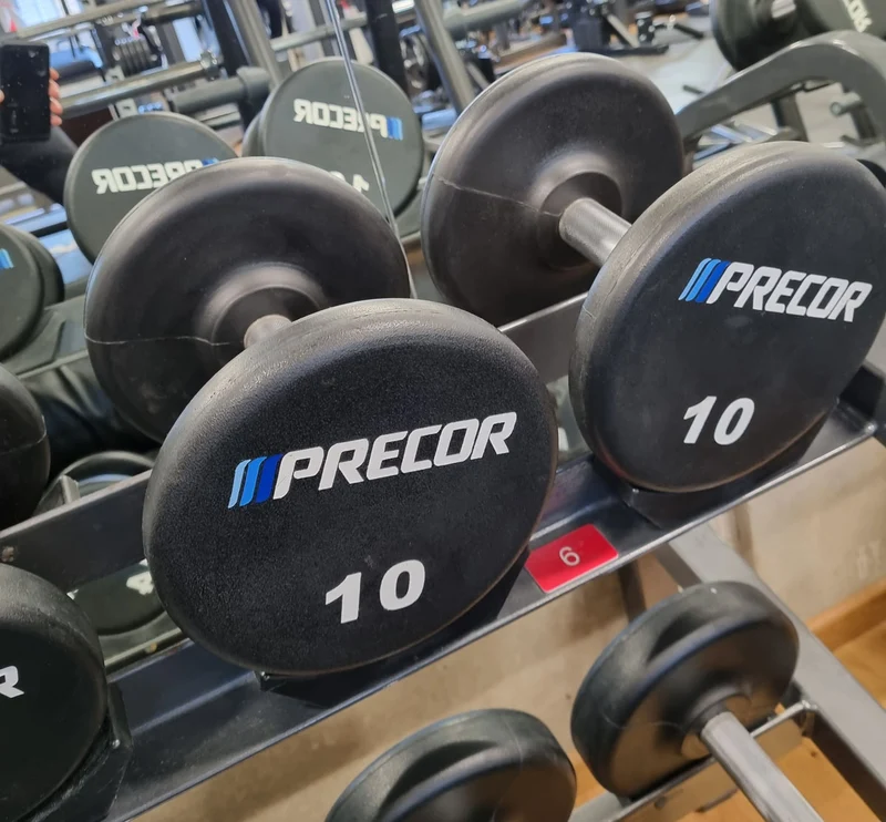 Precor Kurzhantel Satz aus PU Polyurethan Gummiert, 2 bis 30kg, verschiedene Stufen, erst 3 Jahre alt, Schwarz, gebraucht - guter Zustand