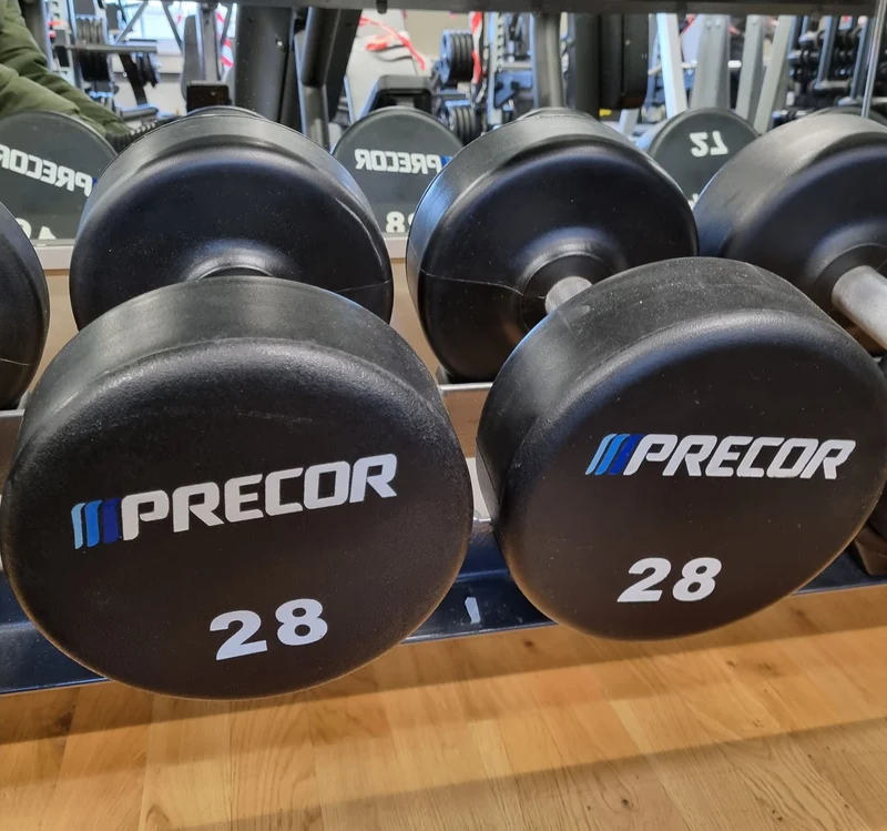 Precor Kurzhantel Satz aus PU Polyurethan Gummiert, 2 bis 30kg, verschiedene Stufen, erst 3 Jahre alt, Schwarz, gebraucht - guter Zustand