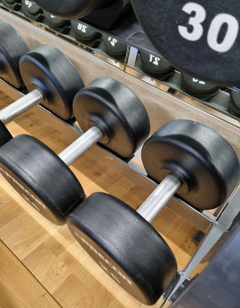 Precor Kurzhantel Satz aus PU Polyurethan Gummiert, 2 bis 30kg, verschiedene Stufen, erst 3 Jahre alt, Schwarz, gebraucht - guter Zustand