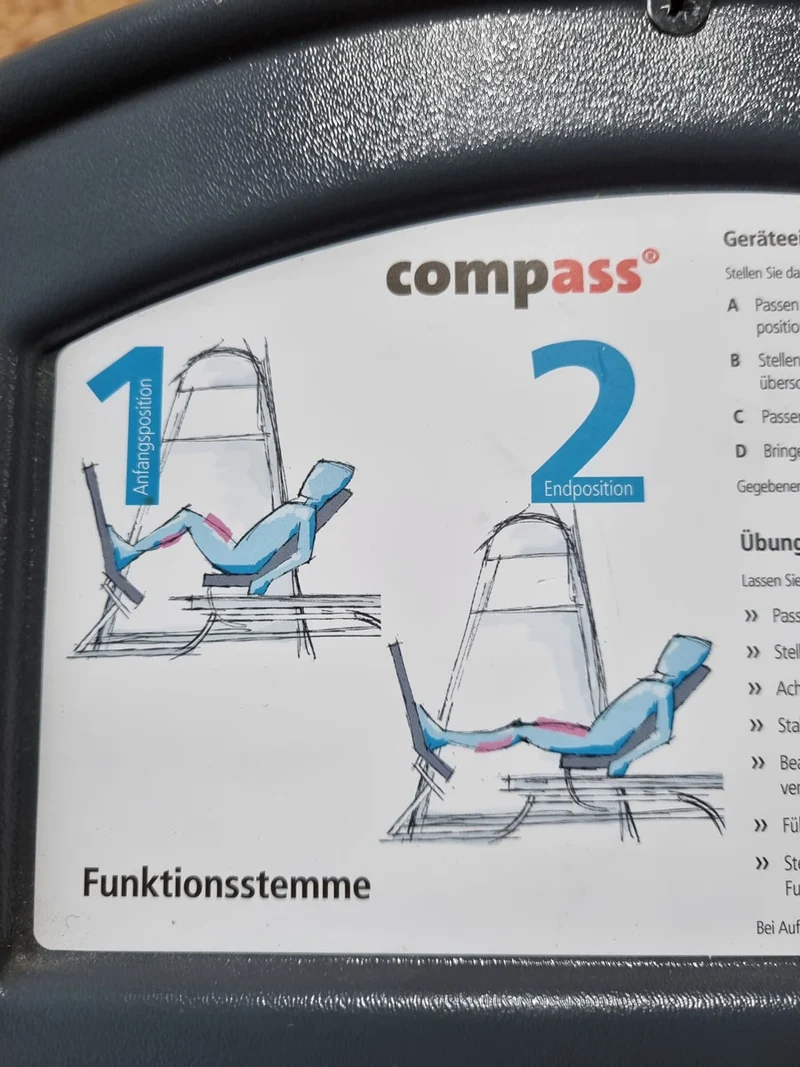 Proxomed Funktionsstemme Compass 530, Beinpresse verstellbar, MPG, Reha, Rahmenfarbe Silber, Polsterfarbe Rot, gebraucht - überholter Zustand
