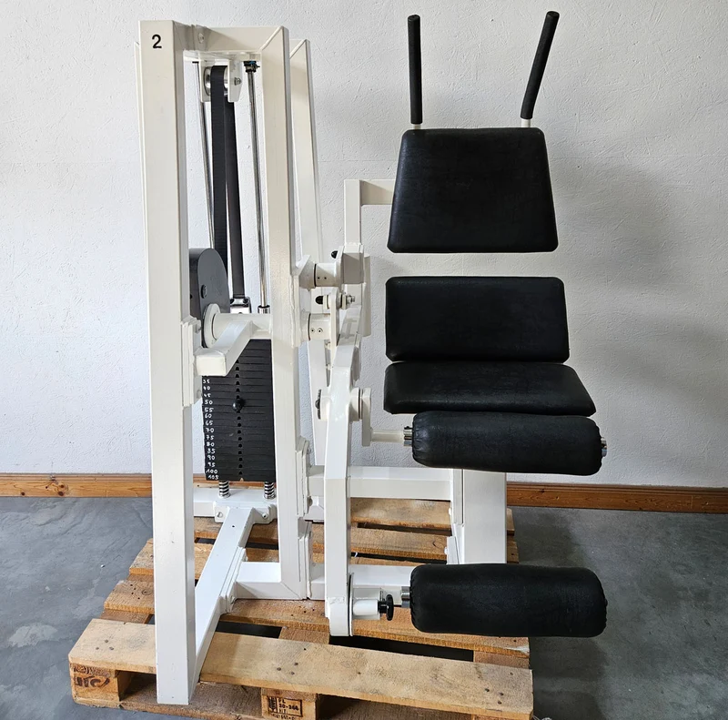 Gym80 Bauchmaschine, Klappmesser, Abdominal Crunch, Oldschool Bodybuilding Kraftgerät - Edition oder Classic Line, Rahmenfarbe Weiß, gebraucht mit Gebrauchsspuren