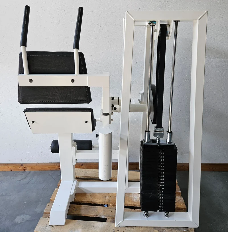 Gym80 Bauchmaschine, Klappmesser, Abdominal Crunch, Oldschool Bodybuilding Kraftgerät - Edition oder Classic Line, Rahmenfarbe Weiß, gebraucht mit Gebrauchsspuren