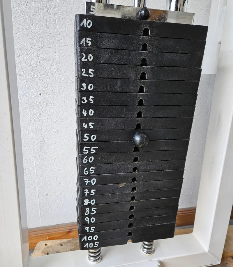 Gym80 Bauchmaschine, Klappmesser, Abdominal Crunch, Oldschool Bodybuilding Kraftgerät - Edition oder Classic Line, Rahmenfarbe Weiß, gebraucht mit Gebrauchsspuren