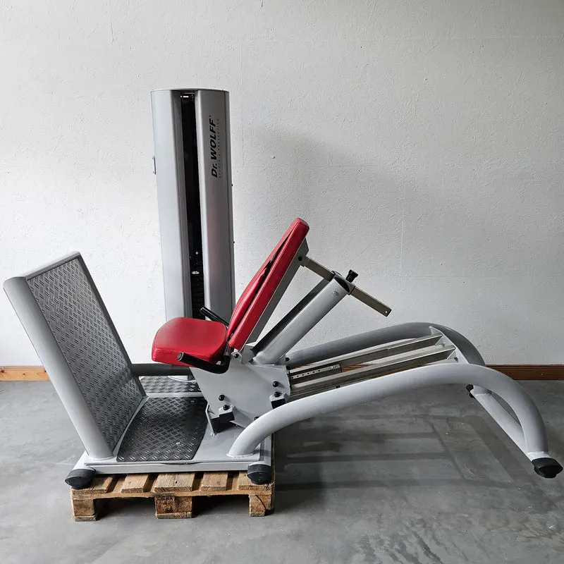 Dr. Wolff Beinpresse 806 Variante XS - extra platzsparend gebaut, ähnlich Funktionsstemme, Gerät aus Präventions-Park, Rahmenfarbe Silber, gebrauchter - überholter Zustand
