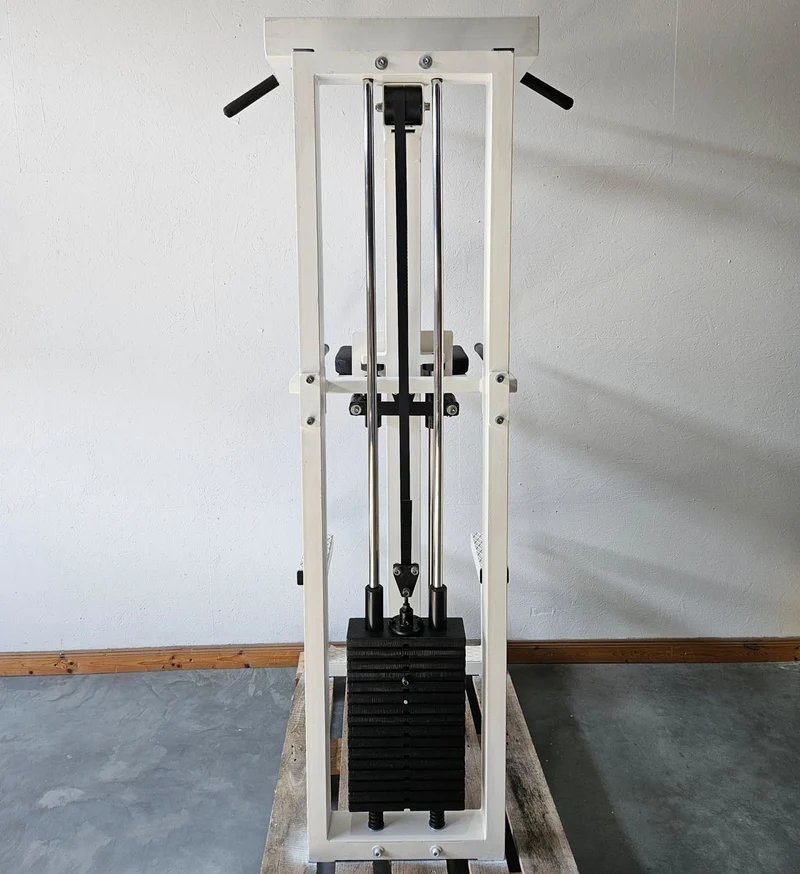 L+K Dip-Klimmzugmaschine mit Gewichtsunterstützung, Dip-Chin, Oldschool, Rahmen Weiß, gebraucht mit Gebrauchsspuren