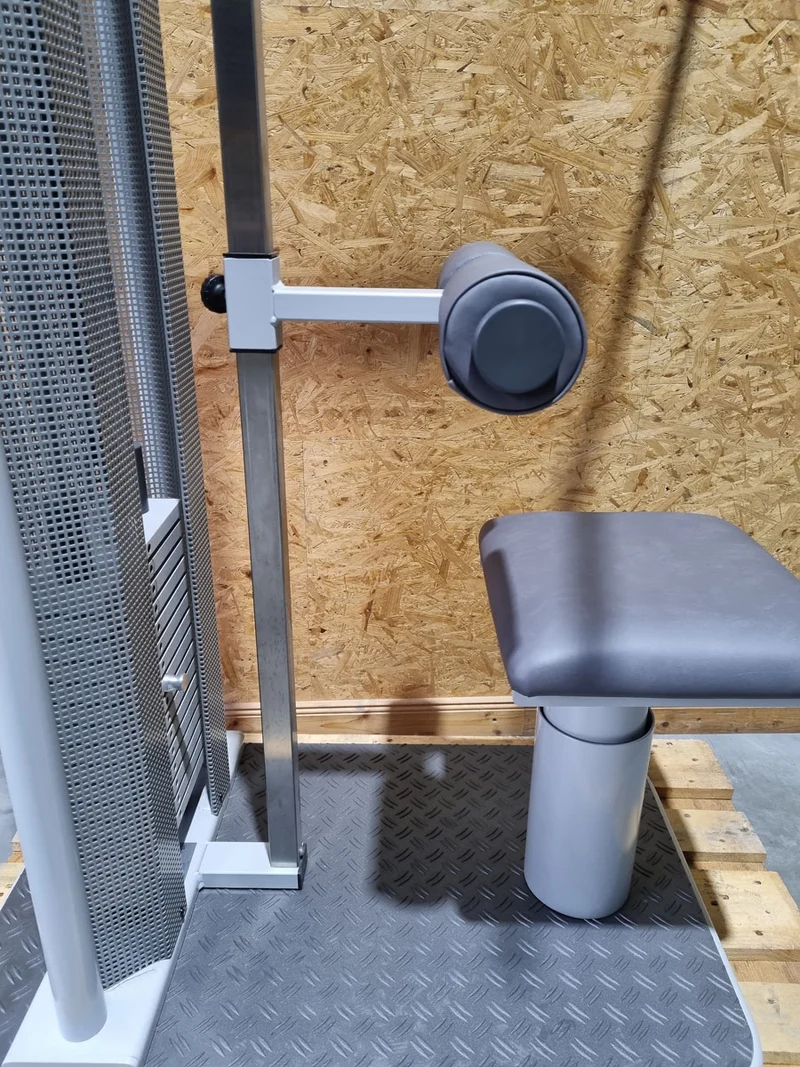 Dynamed Zugapparat Vertikal mit Sitz, Latzug von Oben, Pulldown, Stolzenberg, Rahmenfarbe Silber, gebraucht - überholter Zustand