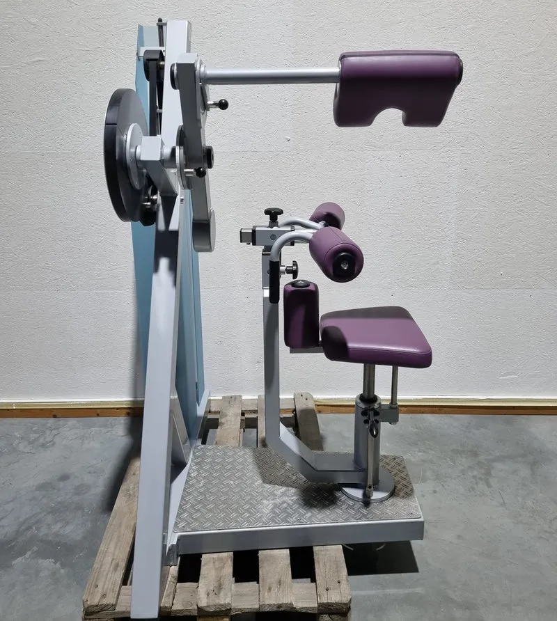 SVG HWS-Trainer, Hals und Nacken Trainingsmaschine, Halswirbelbsäule Kräftigung, Reha Line, Rahmenfarbe Silber, Polsterfarbe Lila, gebrauchter - überholter Zustand