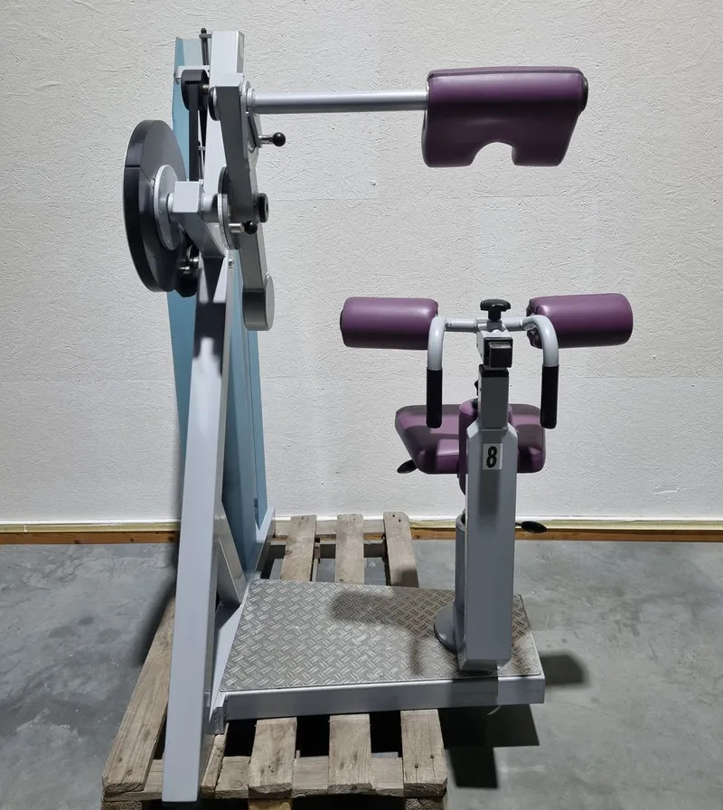 SVG HWS-Trainer, Hals und Nacken Trainingsmaschine, Halswirbelbsäule Kräftigung, Reha Line, Rahmenfarbe Silber, Polsterfarbe Lila, gebrauchter - überholter Zustand