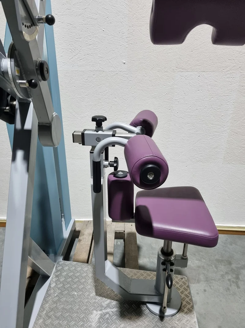 SVG HWS-Trainer, Hals und Nacken Trainingsmaschine, Halswirbelbsäule Kräftigung, Reha Line, Rahmenfarbe Silber, Polsterfarbe Lila, gebrauchter - überholter Zustand