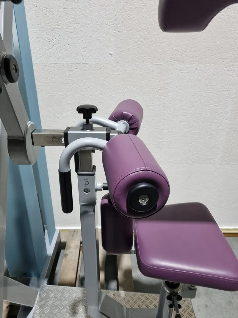 SVG HWS-Trainer, Hals und Nacken Trainingsmaschine, Halswirbelbsäule Kräftigung, Reha Line, Rahmenfarbe Silber, Polsterfarbe Lila, gebrauchter - überholter Zustand