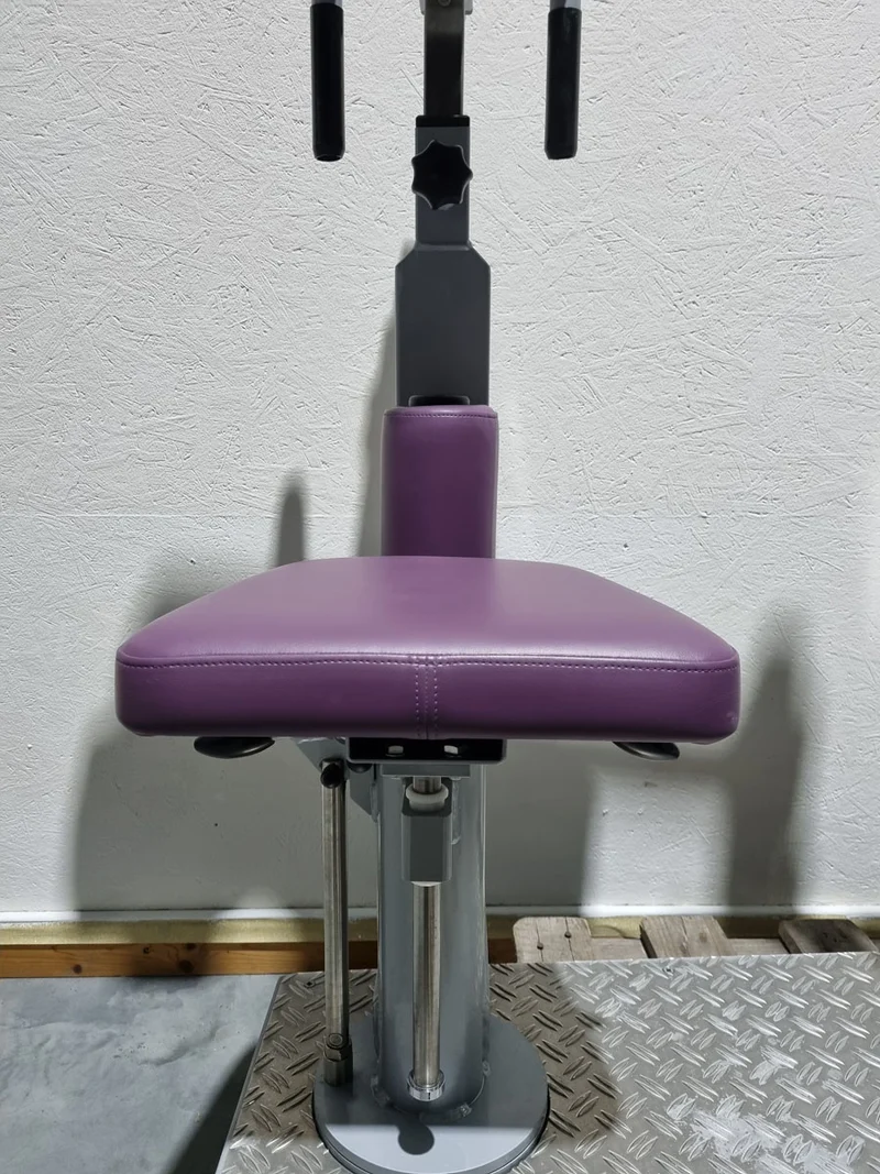 SVG HWS-Trainer, Hals und Nacken Trainingsmaschine, Halswirbelbsäule Kräftigung, Reha Line, Rahmenfarbe Silber, Polsterfarbe Lila, gebrauchter - überholter Zustand